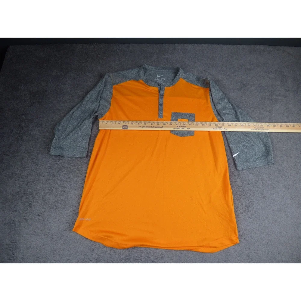 Nike Tennessee Volunteers Mens Large Orange Gray Dri-FIT Henley 3/4 Sleeve Shirt